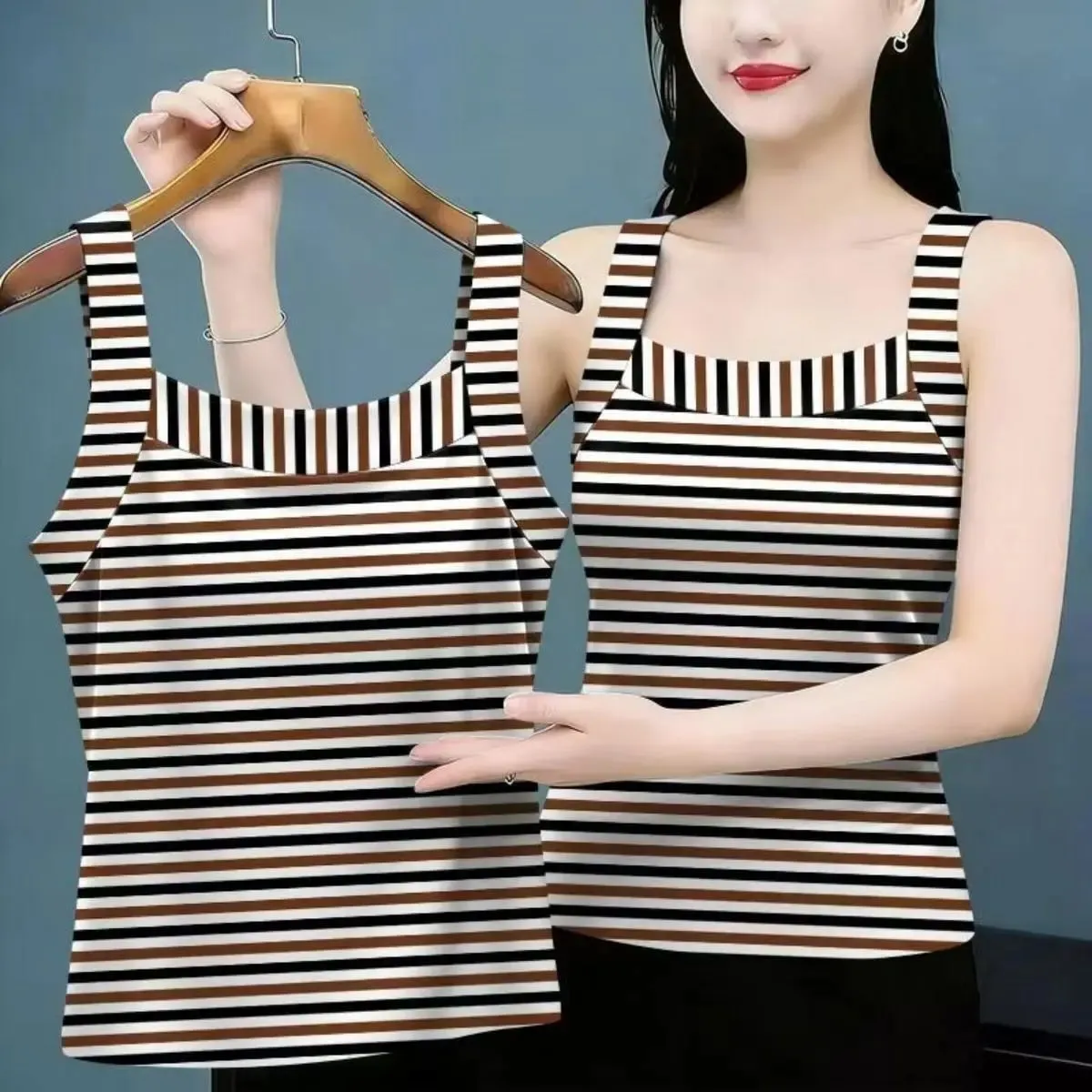 Summer Sleeveless Striped Contrast Patchwork Plus Size Vintage Tops All-match Harajuku T Shirts Fashion Casual Women Clothing — image 7