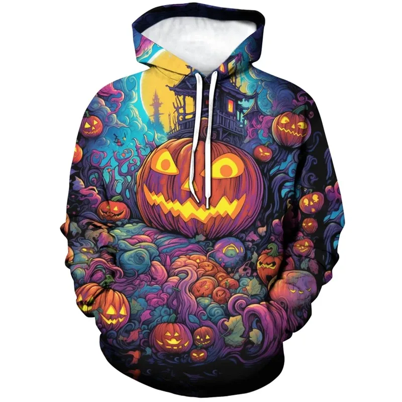 Novelty Halloween Pumpkin Graphic Hoodie Men 3D Printed Skull Sweatshirt Casual Long Sleeve Pullovers Tops Autumn Casual Hoodies