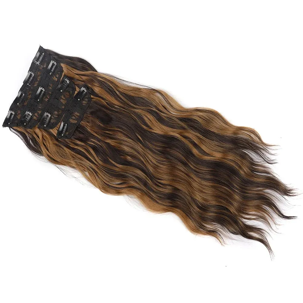 Jeedou Clip in Hair Extensions 4Piece/Set Synthetic Long Wavy Thick Hair Bouncy Curly Full Head Hairpiece Natural Looking — image 4