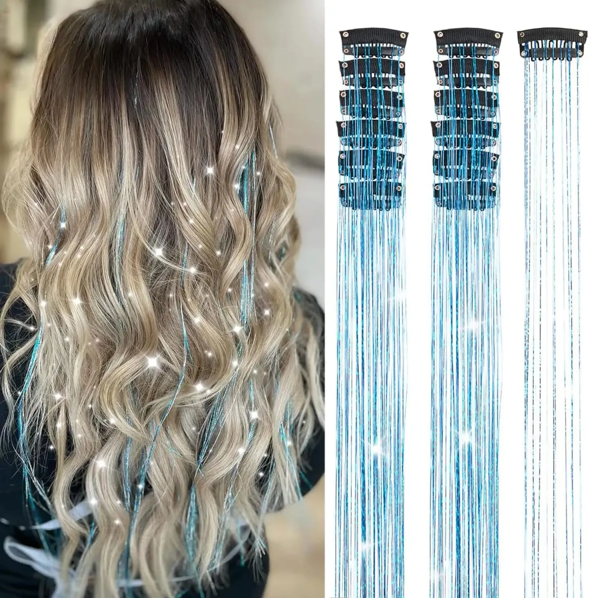 Synthetic Hair Clips in Glitter Tinsel Hair Extensions 20 Inch 6 PCS/Set Heat Resistant Sparkle Clip in Hair for Girls Women — image 8