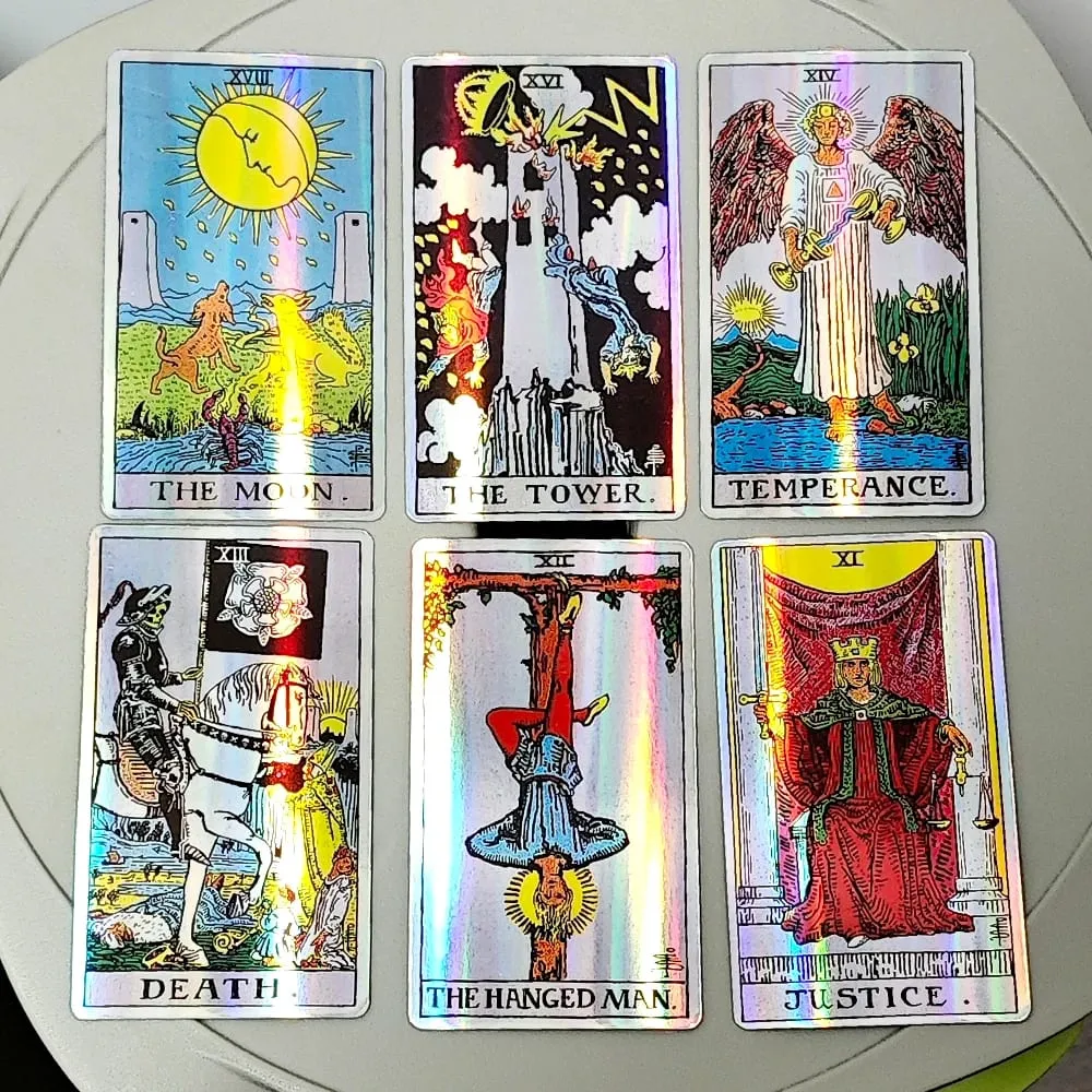 Classic Waite Tarot Deck 78 Pcs Rainbow Holographic Tarot Cards 10*6cm for Beginners