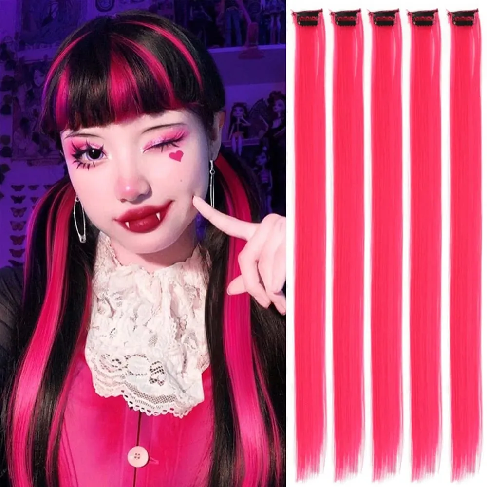 Synthetic Colorful 5pcs/set Clip Hair Extensions High Temperature Long Straight Hairpieces for Women Daily Party Use — image 12