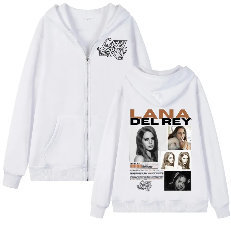 Singer Lana Del Rey Graphic Zipper Hoodie Men Women Fashion Aesthetic Zip Up Pullovers High Quality Fleece Oversized Sweatshirts — image 4