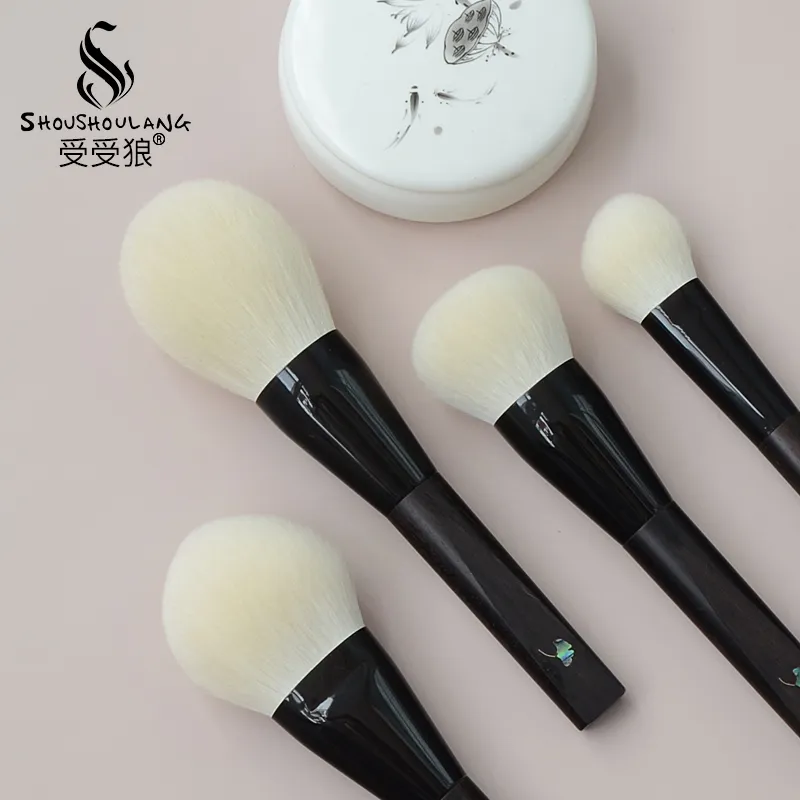 Shoushoulang Hand Crafted Makeup Brush Soft Tiny Tips Goat Hair 1PC Face Powder Blush Contour Brush Ebony Handle Makeup Brushes