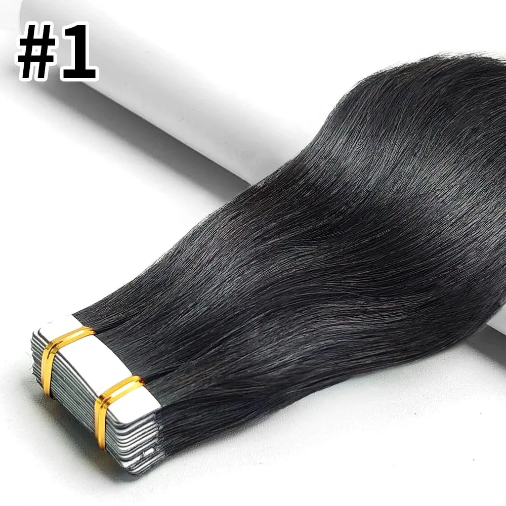 Tape In Human Hair Extensions Straight Invisible Seamless Natural Black 100% Brazilian Virgin Hair Tape Ins Hair Extensions 100g — image 1