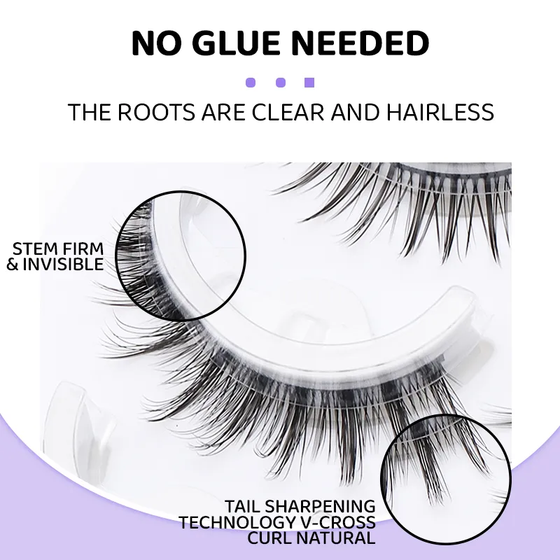 5 Pairs Mixed Style Manga Self Adhesive False Eyelashes Glue-Free Reusable Natural Strip Lashes for Daily Eye Makeup — image 4