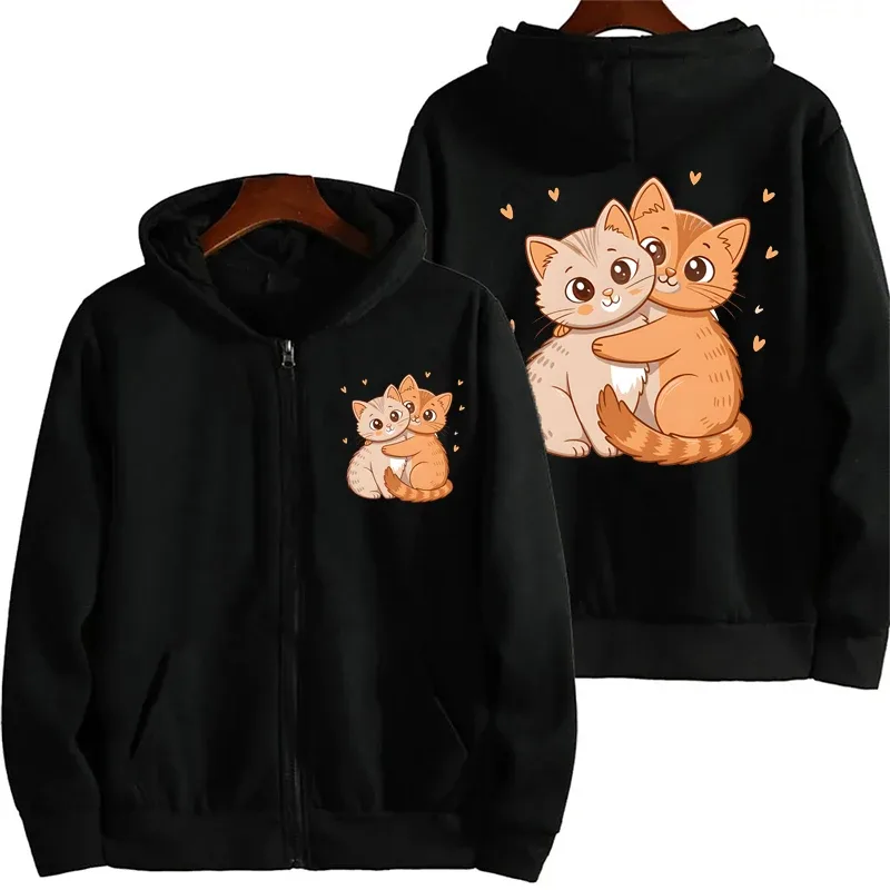 Zip‑Up Hoodie Funny Climbing Cats Graphic Print Long Sleeve Hooded Sweatshirt Front & Back Printed Casual Loose Jacket Outerwear — image 16