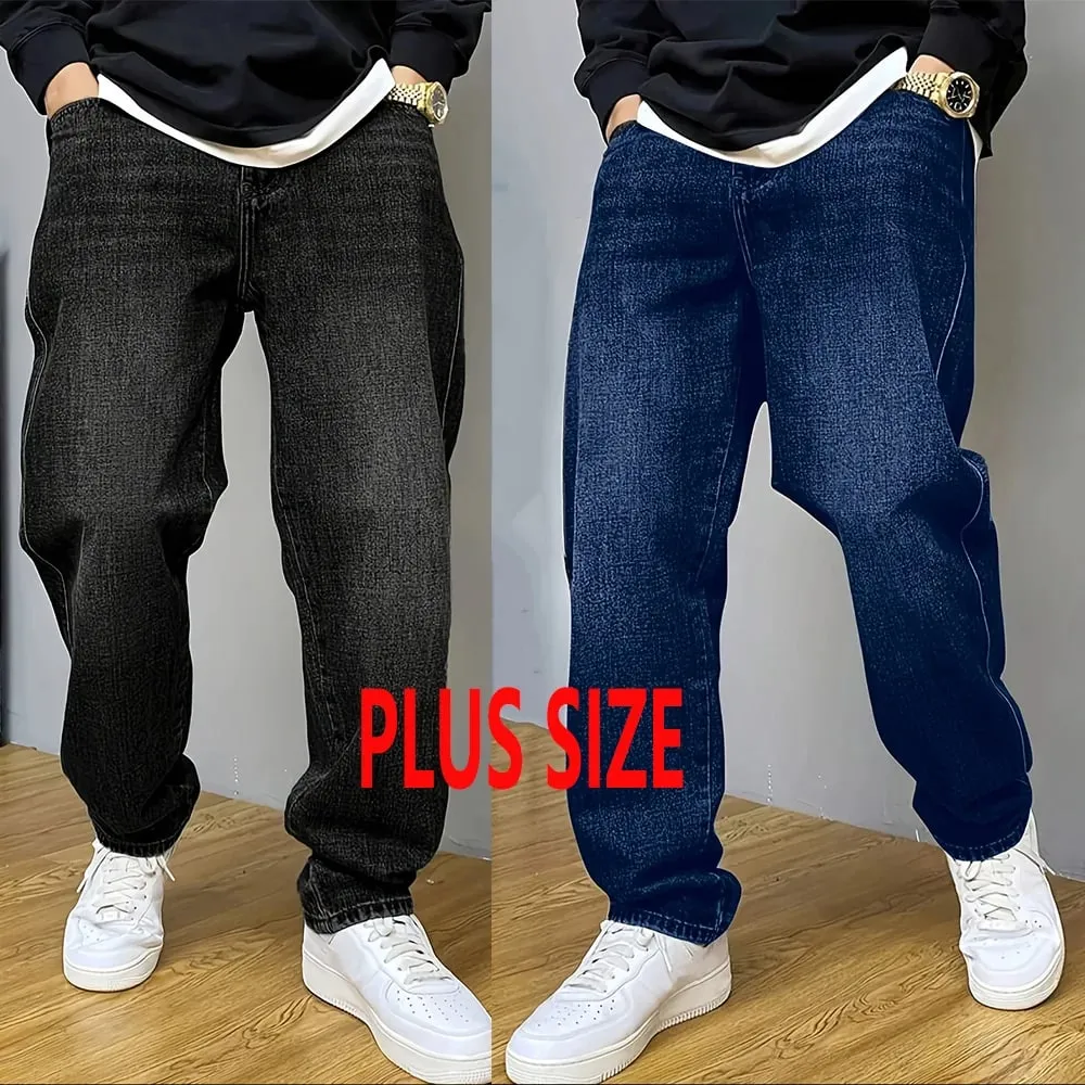 Men's Stretch Straight Jeans Plus Size Loose Fit Denim Trousers For Big Belly Guys Casual Long Pants Big Sizes To 50 — image 1