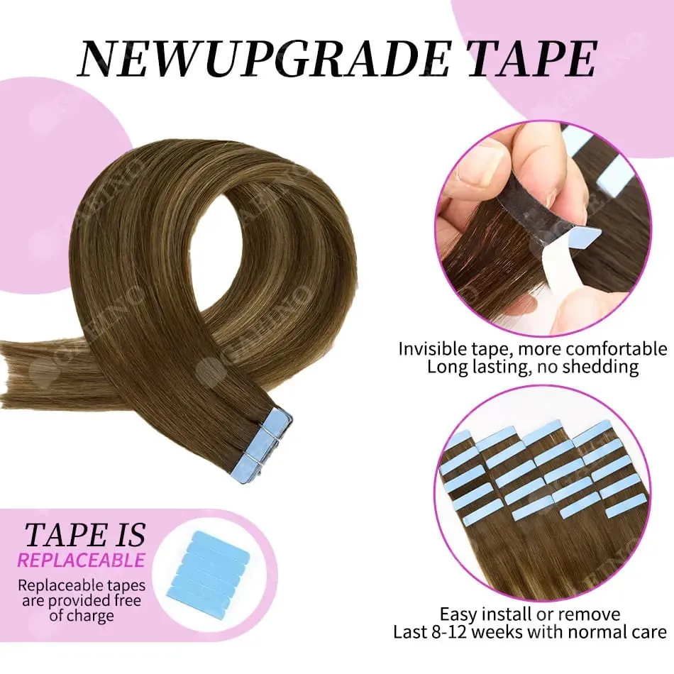 12A Tape In Hair Extensions 100% Remy Human Hair Pre-taped Skin Weft Adhesive Strips For Women Salon Use High Quality 14-22 Inch — image 2