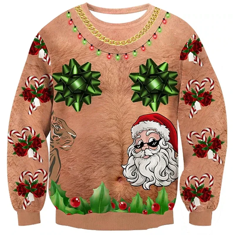 Christmas Ugly Sweater Funny 3D Printing Muscle Pattern Sweatshirts For Men New Fashion Pullover Party Cosplay Costume Xmas Gift — image 5