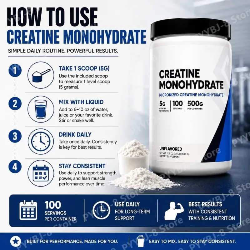 500g Creatine Monohydrate Powder Powder 100 Serving Mix with Water for Drinking Supplement Help Enhance Strength Sport Support — image 5