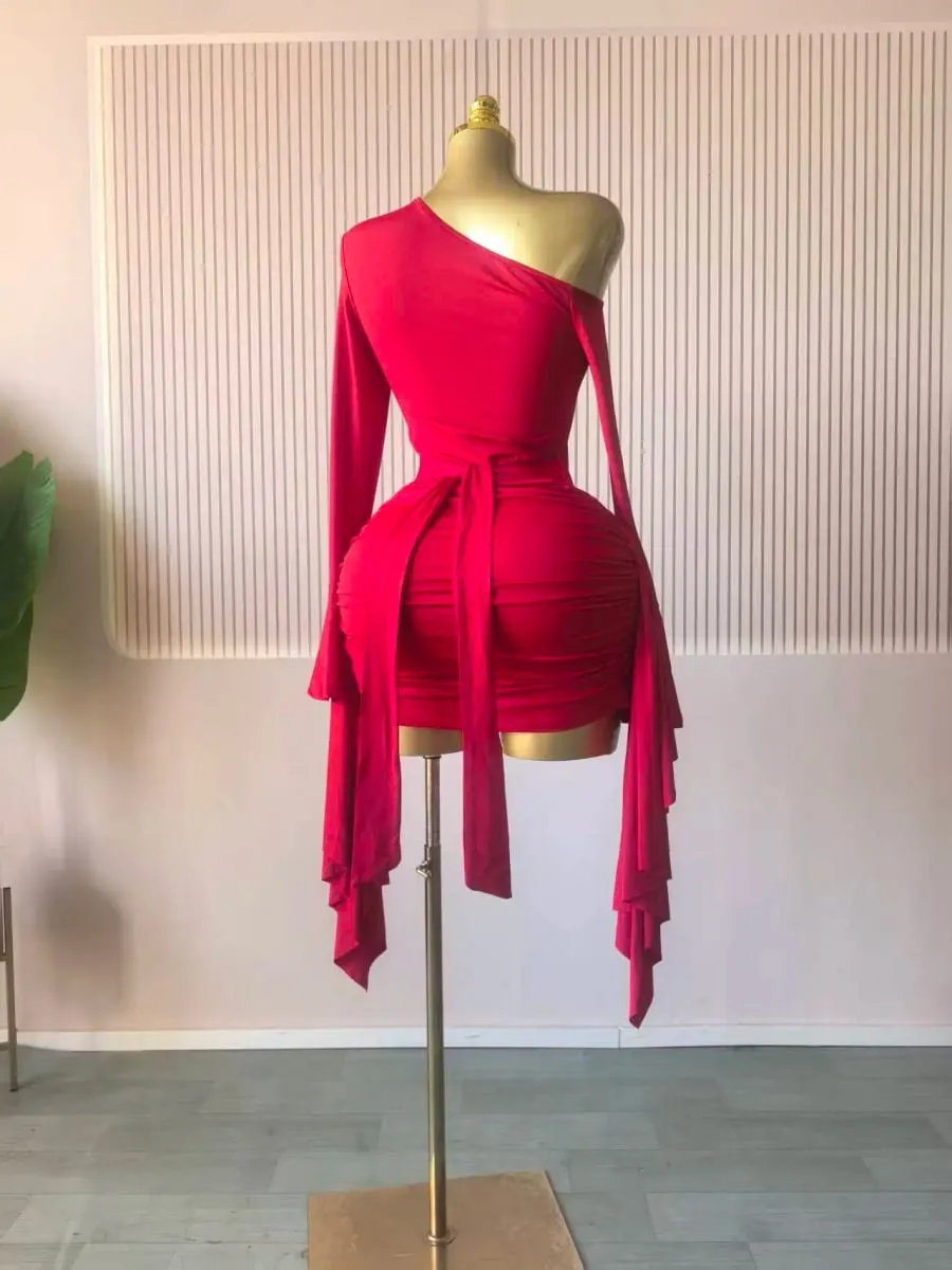 Women Drop Shoulder Flare Sleeve Ruffles Side Bodycon Midi Mini Dress 2026 Birthday Holiday Trendy Dresses Vestidos — image 7