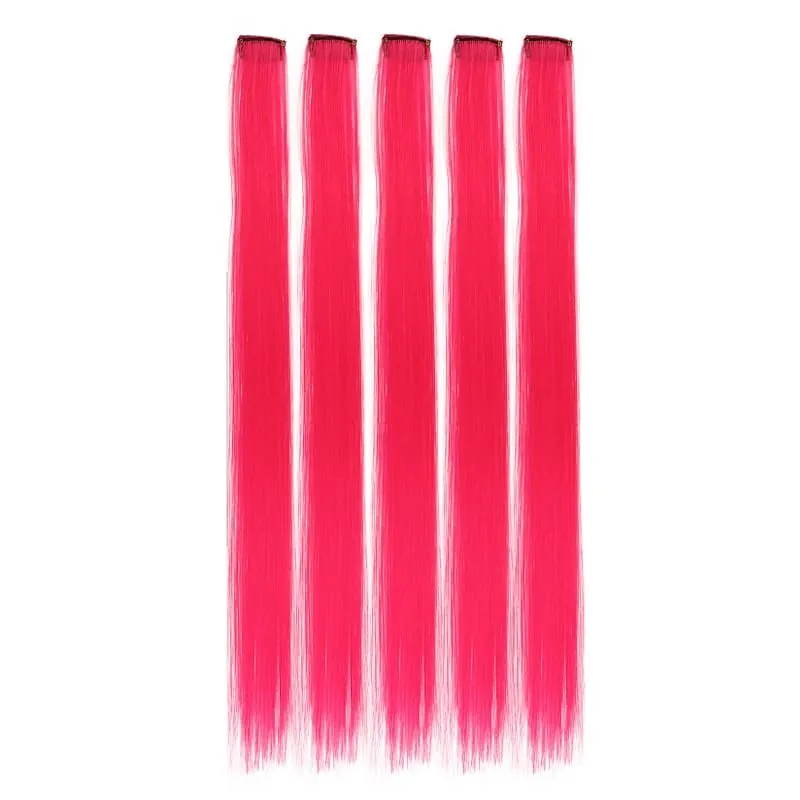 5 Pieces of Colorful Hair Clips 24 Inch Long Straight Fake Hair Clips Combined for Christmas Fashion Wig Pieces — image 6