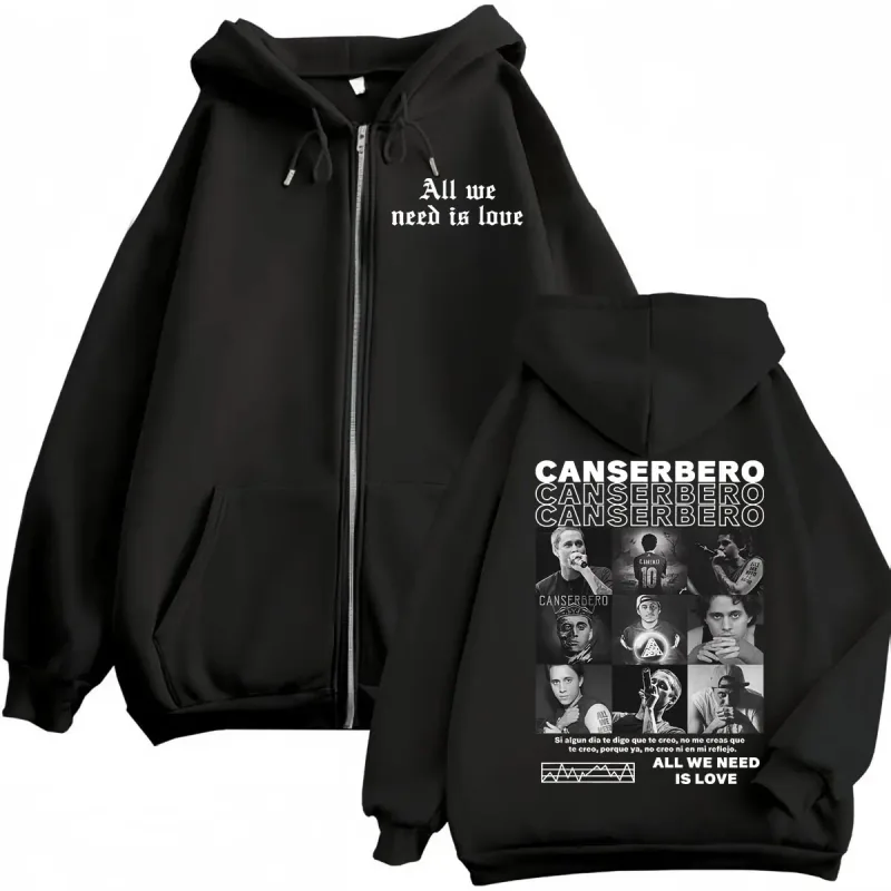 Canserbero Tudo o que precisamos é amor Muerte Vida Merch Zipper Hoodie Moda masculina Hip Hop Zip Up Moletons Casual Pulôveres de lã — image 10
