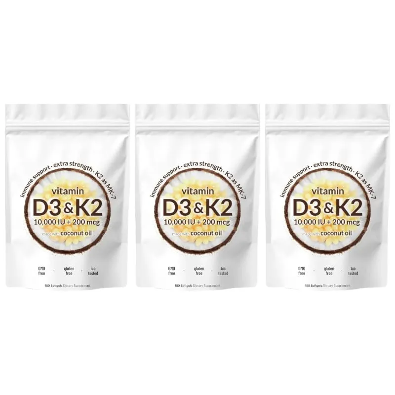 Vitamin D3 K2 Softgels with MK-7 and Coconut Oil 10 000 IU + 200 Mcg Adult Bone and Immune Wellness Support 180 Mini Softgels — image 9