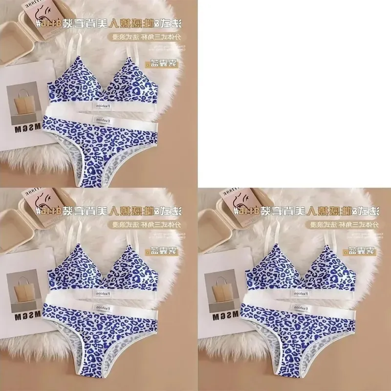 1/3Pcs Seamless Bra Set Low Waist Panties Leopard Bralette Sexy Lingerie Set Vneck Sport Brassiere Female Cotton Underwear — image 16