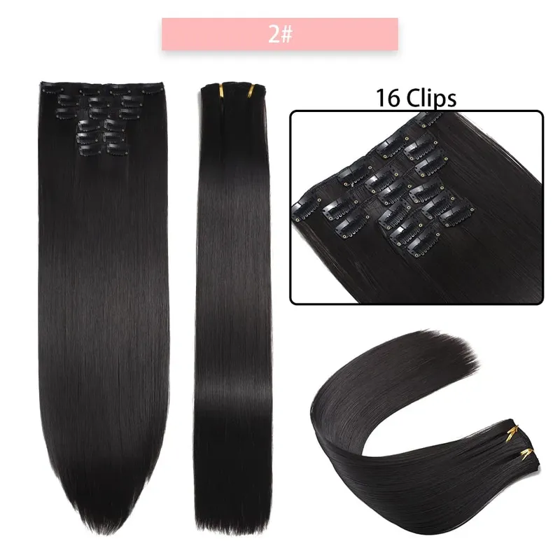 6-Piece Set 24-Inch Synthetic Clip-On Hair Extensions Straight Hair Removable Lightweight Synthetic Wig Women's Exclusive — image 7