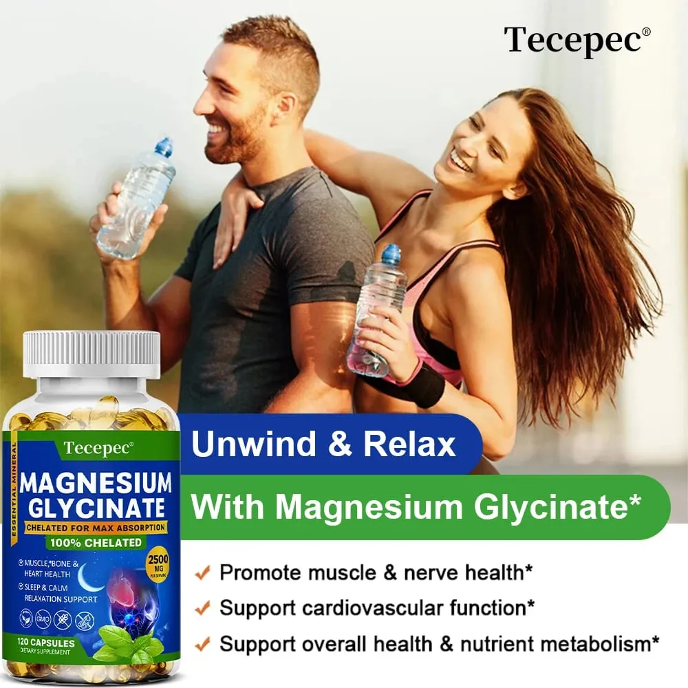 Magnesium Glycinate Capsules 2500mg - Dietary Supplement for Muscle Nerve Bone and Heart Support - Gluten Free Non-GMO — image 6