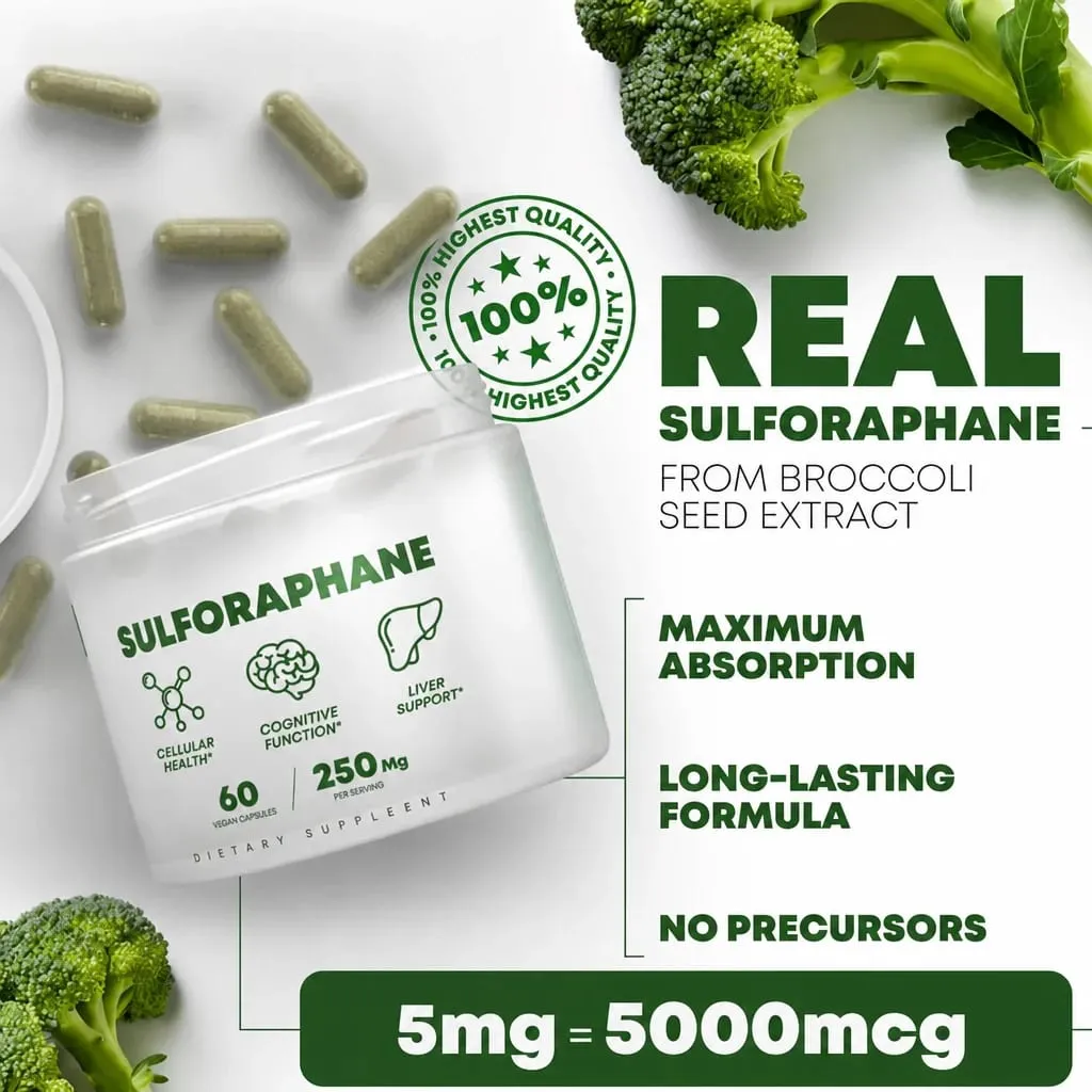 5 000mcg Sulforaphane From Broccoli Seed Extract Vegan Capsules with Myrosinase Immune Support 2-Capsule Serving 60 Count — image 3