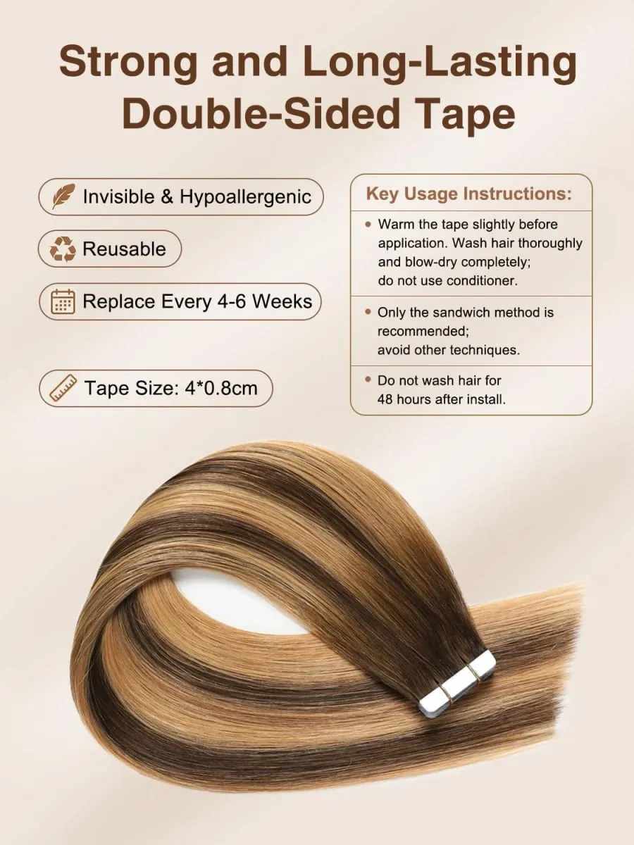 4/27 Straight Tape In Hair Extensions Highlight Invisible Tape In Human Hair Extensions For Salon High Quality 100% Human Hair — image 2