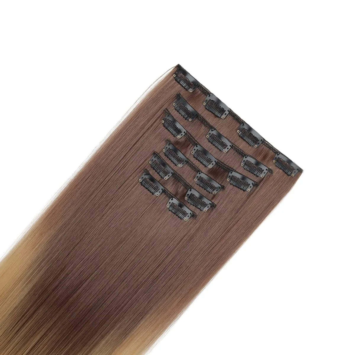 6PCS/Set Clip In Hair Extensions Long Straight Hair Full Head Ombre Gradient Color Synthetic Hairpiece For Women Daily Use