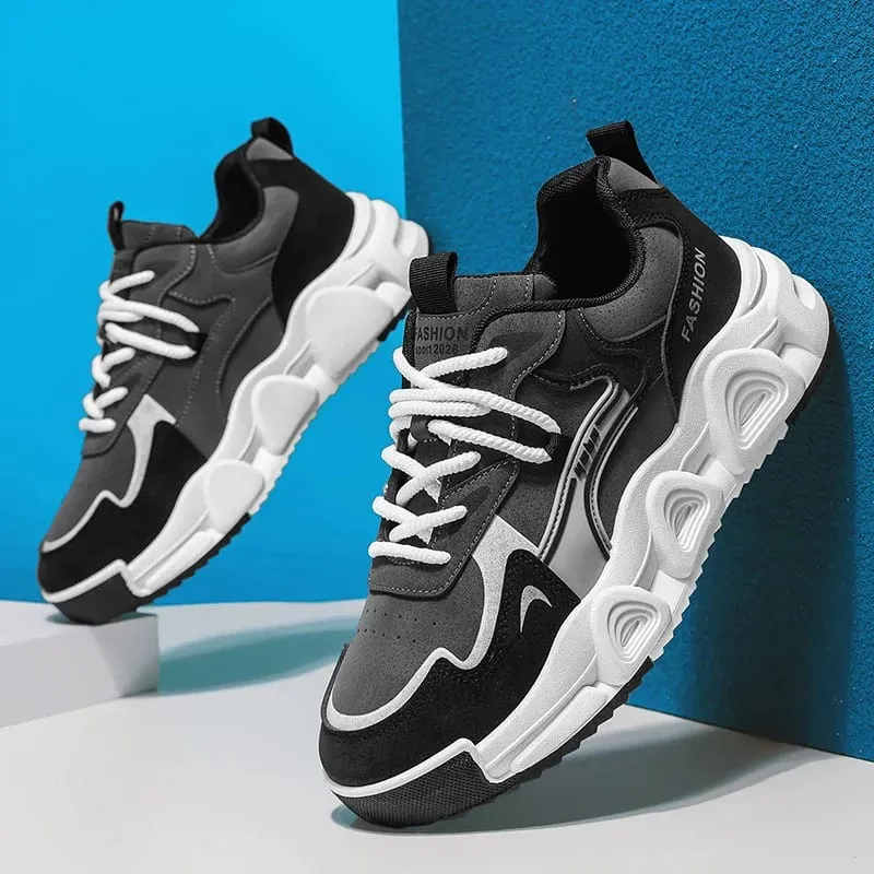 Men Sneakers Chunky Dad Shoes Colorblock Platform Casual Footwear Lace Up Thick Sole Breathable Streetwear Trainers — image 3
