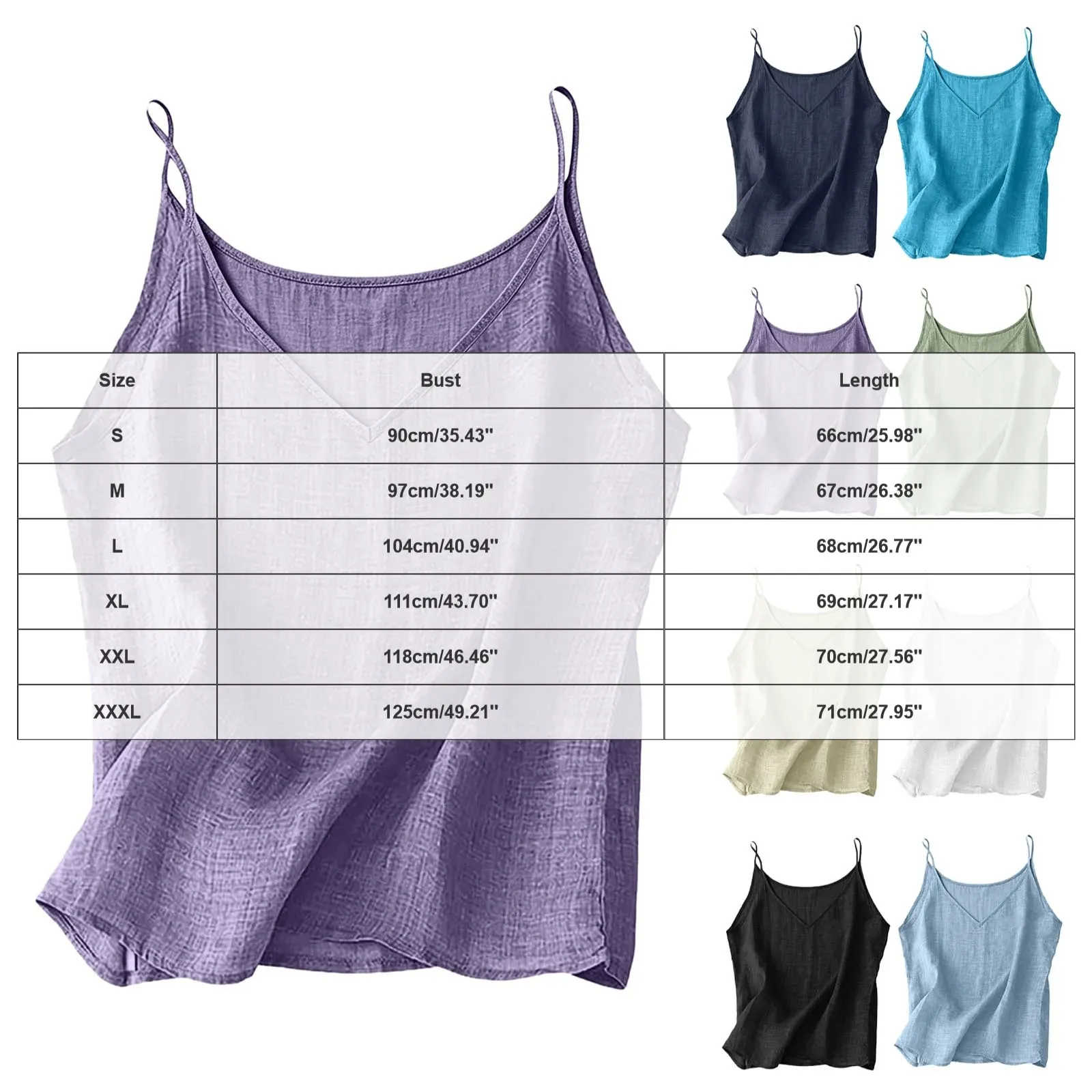 Women Cotton Linen Spaghetti Strap Tank Top V Neck Solid Color Loose Fit Lightweight Casual Sleeveless Camisole Summer Beach Top — image 7