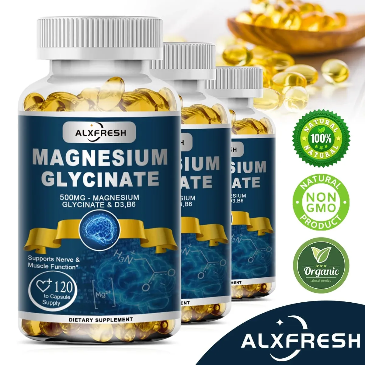 Magnesiumglycinattillskott Zink Vitamin D3 B6 Stöd Muskler och nervsystem Trötthet Hälsa — image 1