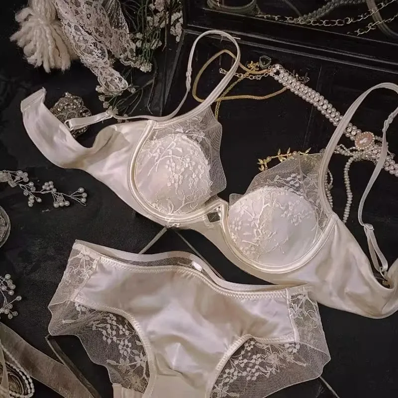 Summer New French Lace T-Shirt Bra Set Wirefree Lift & Support Small Bust Gathering Anti-Sagging Large Cups Slimming Look — image 1