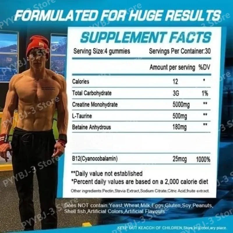 Creatine Monohydrate Infused Gummies with Vitamin B12 Muscle Growth Strength Pre-Workout Fitness Healthcare Supplement 120pcs — image 7
