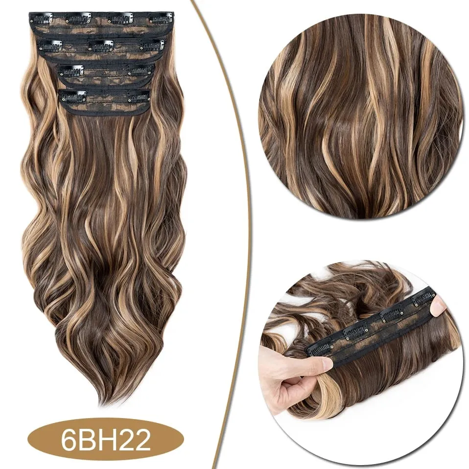 S-noilite Synthetic Hair 22inch Clips In Hair Extensions Long Wavy Clip In Hair Thick Double Weft 4Pcs/set Hairpieces For Women — image 13