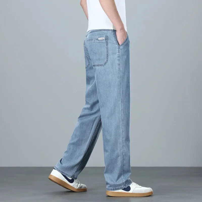 High Quality Spring Summer Lyocell Men's Jeans Loose Straight Wide Leg Casual With Slant Pockets Trousers Male Plus Size 40 — image 2