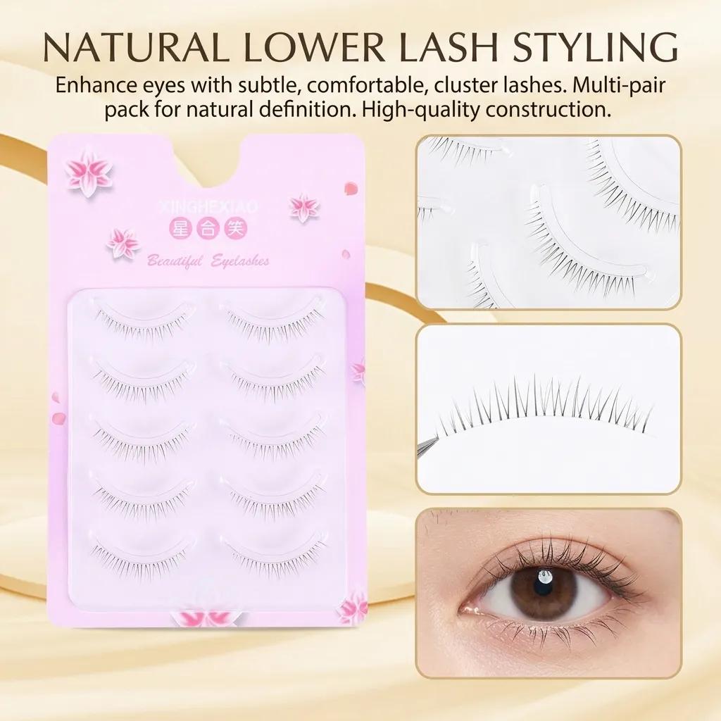 5pairs Clear Band Lower False Eyelashes Natural-look Lashes For Daily Makeup Invisible C Curl Synthetic Fiber Beauty Eye Tool — image 2