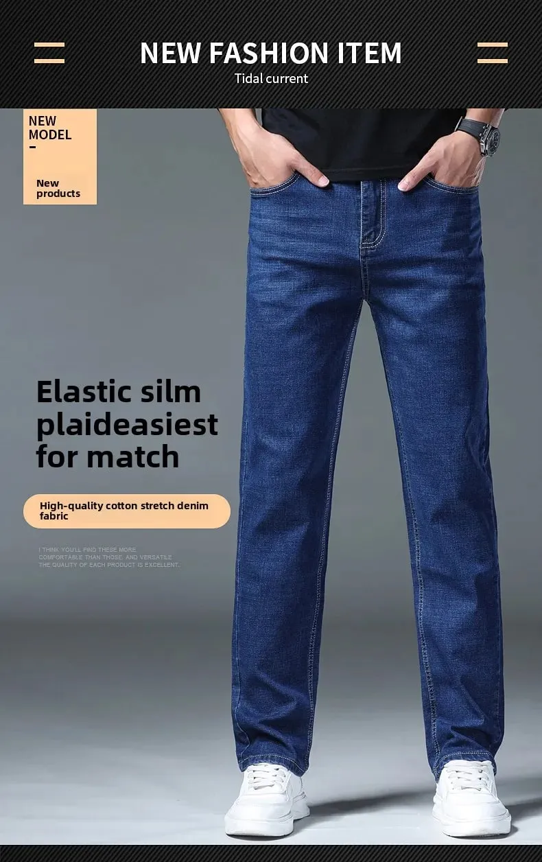 2026 Stretch Stretch Fashion Classic Blue Black Work New Business Men's Jeans Casual StraightDenim Trousers Male Brand Clothing — image 10