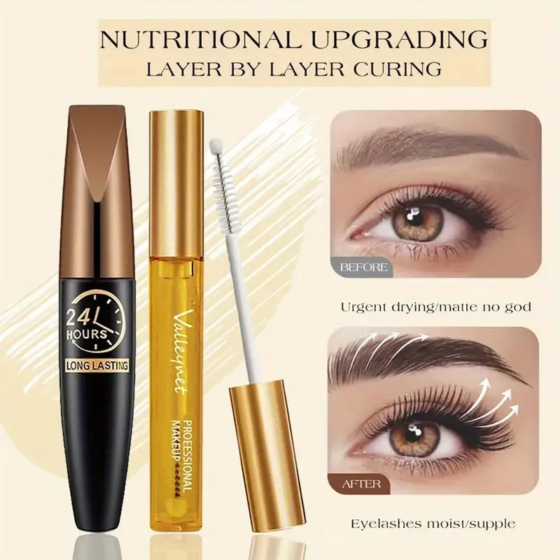 2Pcs/Set Natural Lash Care Serum + 5D Curling Mascara Lashes Curled Lashes Long-lasting Waterproof Travel Eye Makeup Set — image 5