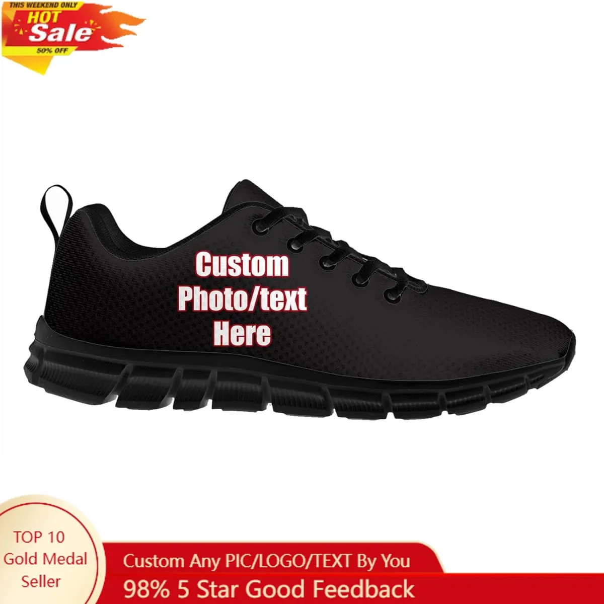 Custom Sneakers Mens Womans Sports Shoes Personalized Design Photo Text Logo Name Footwear Lightweight Lace Up Unisex Gift — image 2
