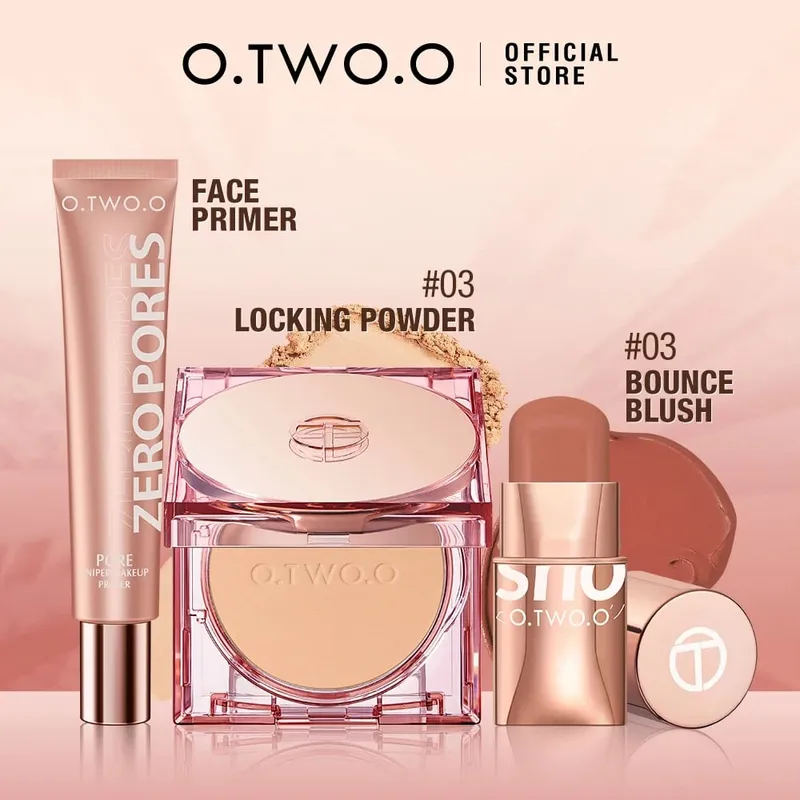 O.TWO.O Set 3 pezzi trucco 3 in 1 rossetto fard stick SPF 30PA + cipria fissante viso primer viso base trucco kit cosmetici — image 8