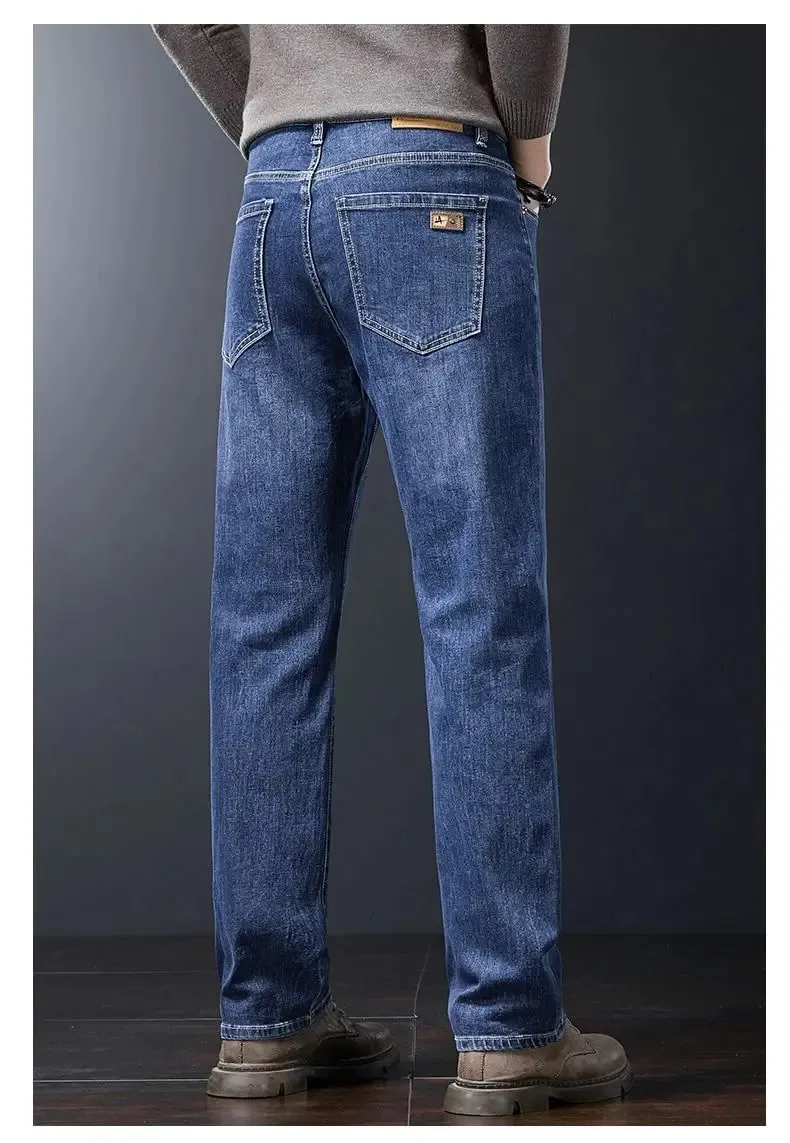 Men's Soft Stretch Straight Jeans Business Casual Slim Fit Wash Denim Pants Korean Fashion Blue Gray Male Brand Trousers — image 8
