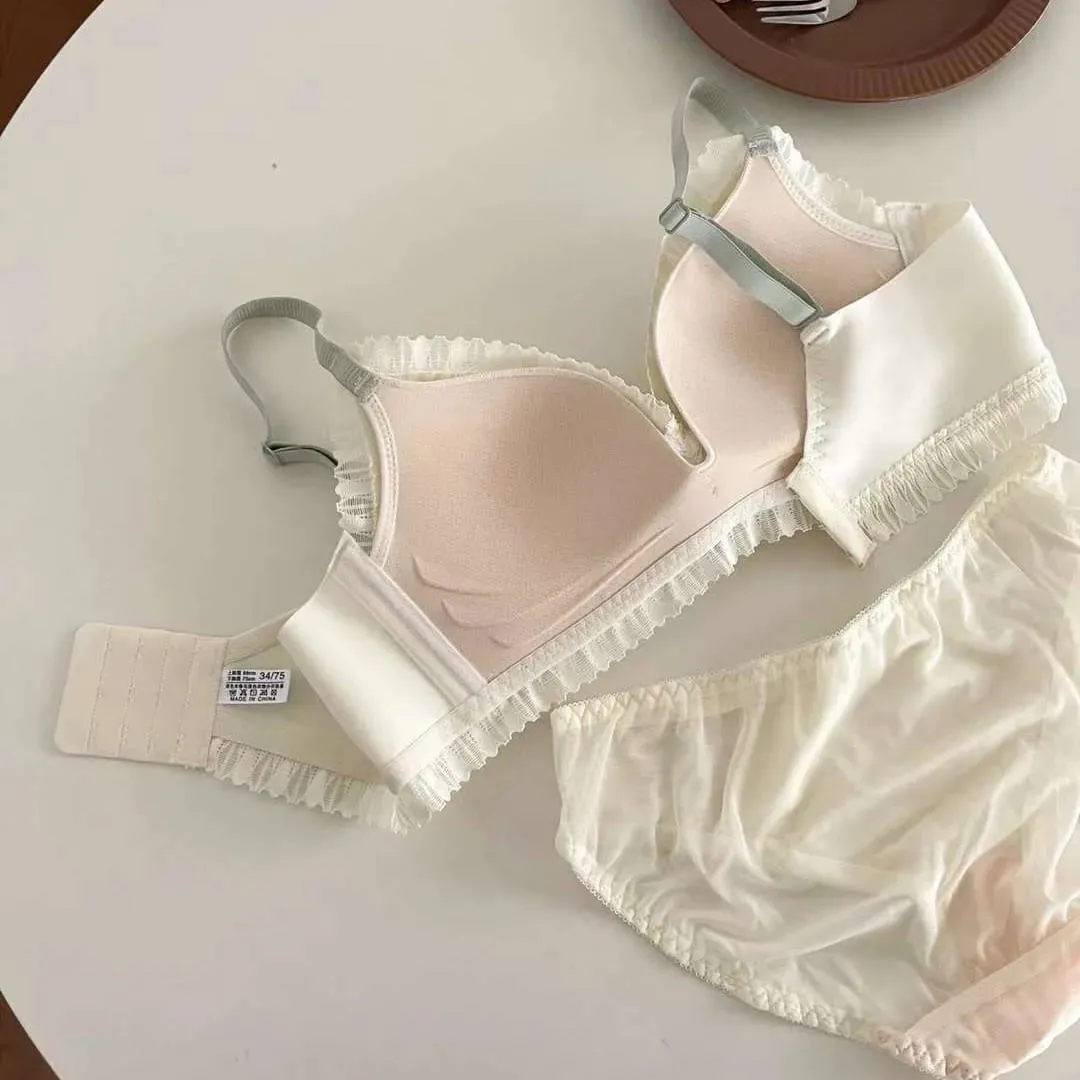 Junge Mädchen Dessous 2026 Neue Kleine Bequeme Dessous Nahtlose Einteiliges Bh Und Panty Sets Spitze Bogen Frau Unterwäsche — image 5