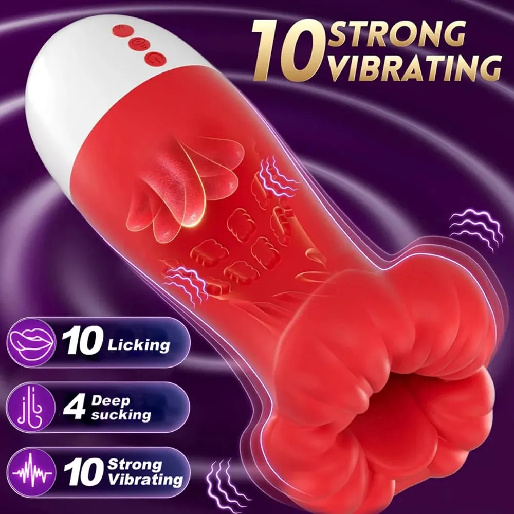 Pocket Pussy Squeezable Sleeve Penis Pump Male Maturbator 3 Natural Blowjob Sucking &10 Licking Vibrating Stroker Adult Sex Toys