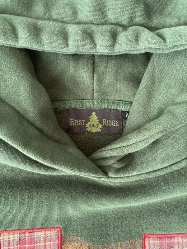Sweat à capuche Vintage imprimé ours pour hommes, rétro vert, Patch à carreaux, pull à capuche, décontracté, Streetwear, manches longues, haut pour femmes