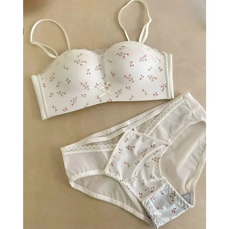 Floral Lace Strapless Bra Set 32‑38 Push‑Up For Small Chest Sexy Tube Top Anti Slip Seamless Beauty‑Back Daily Comfort Underwear — image 1