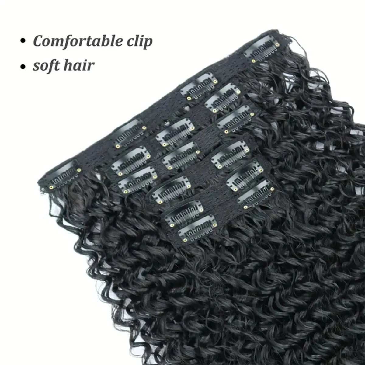 Synthetic Kinky Curly Clip On Hair Extensions Black Blonde Fluffy Kinky Curly Full Head Fake Pieces Hair Extensions For Women — image 4