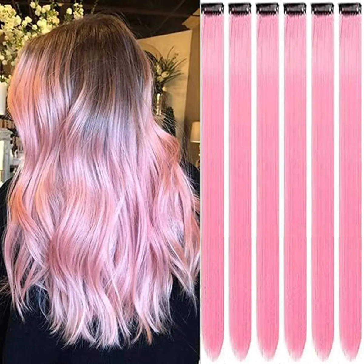 6 Pcs Clip Ins Hair Extensions 22 Inch Straight Colorful Clip In Hair Extensions Rainbow Party Highlights Synthetic Hairpiece — image 2