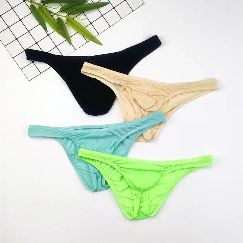 4PCS Men High Fork Briefs Mid Waist Elastic Ice Silk Brief Summer Underpants Ice Silk U Convex Pouch Male Underwear Silky Shorts — image 21