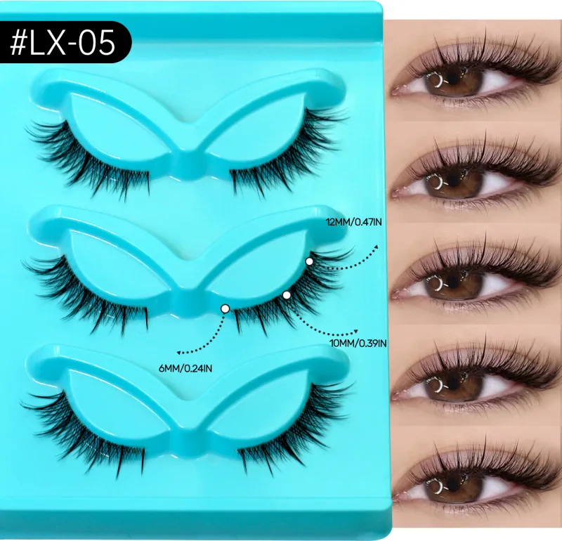 3pairs Manga Lashes Natural Cat Eye Eyelashes Clear Band False Eyelashes Natural Look Fake Lashes Strips Makeup