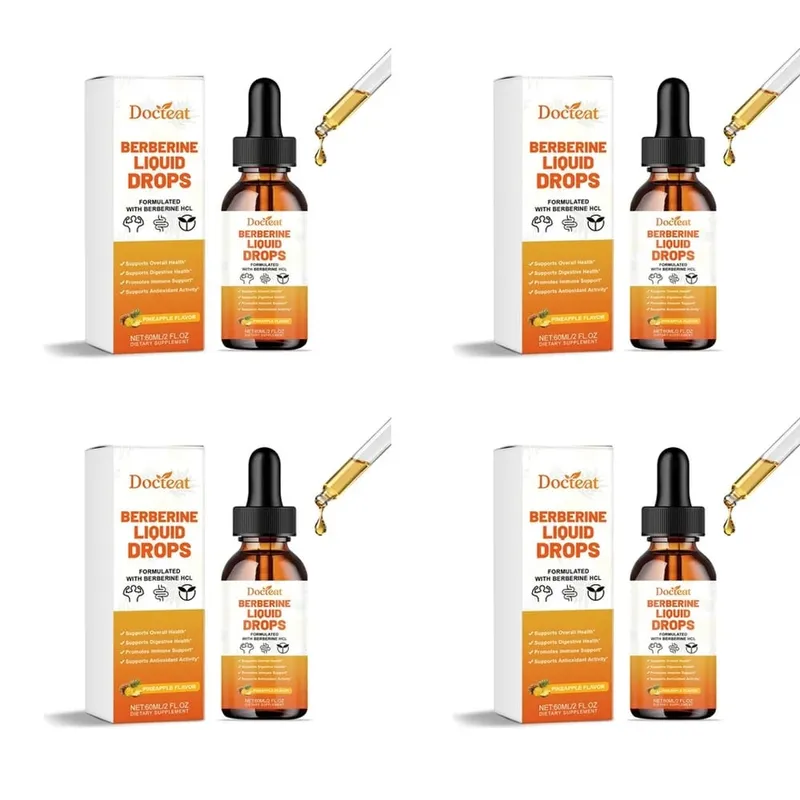 Docteat Berberine HCl Liquid Drops Supports Digestive Health with Ceylon Cinnamon and Green Coffee Bean Pineapple Flavor 60 Ml
