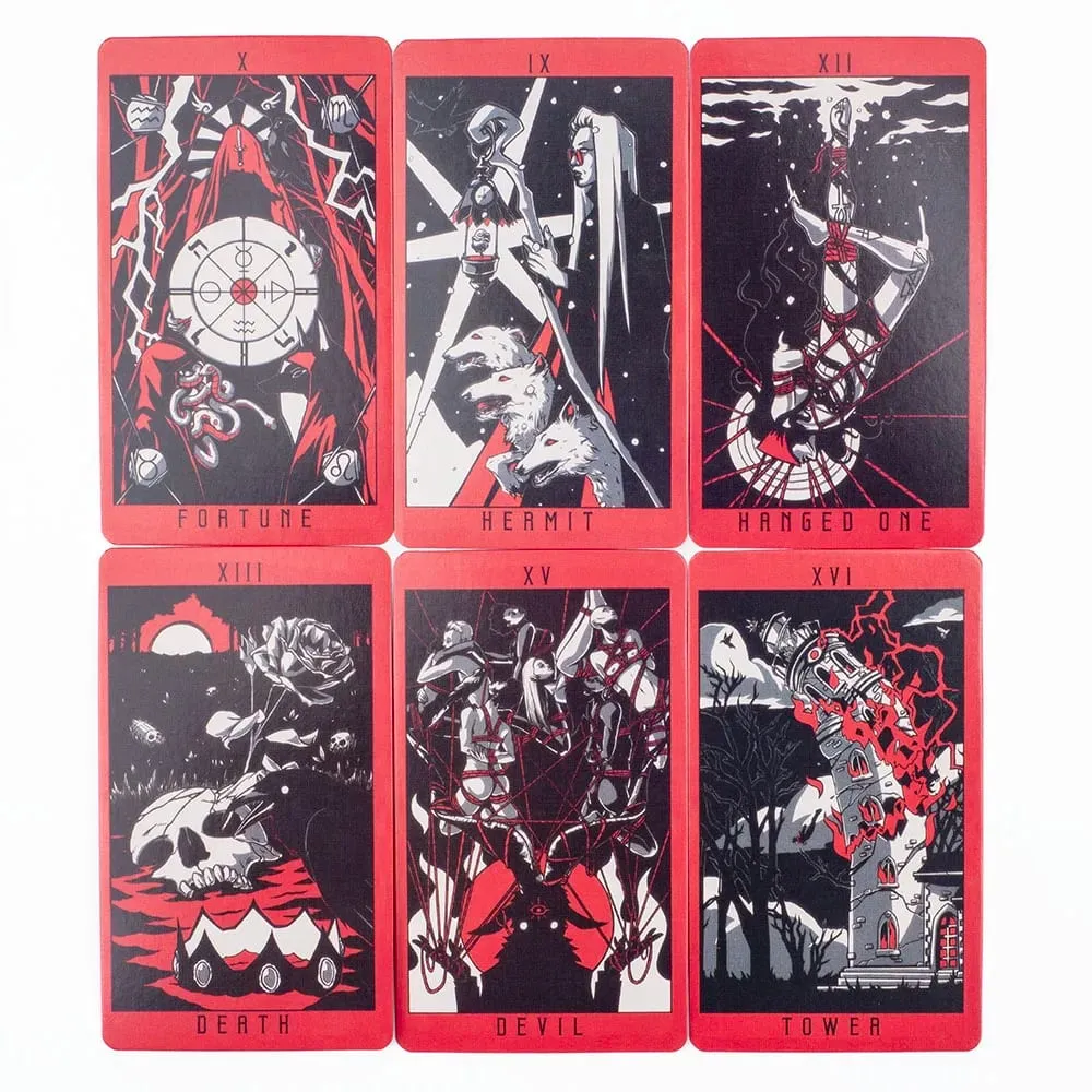 Lost Hollow Tarot 80-Card Game Set with Guidebook - Red Gilded Edges Perfect for Family Parties Compact Size 10.3x6cm