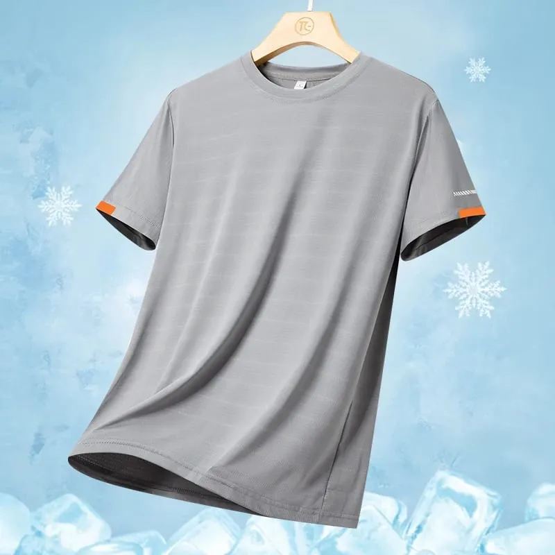 Men's Summer Ice Silk Short Sleeve Sport T-shirt Quick Dry Breathable Running Shirt Simple Solid Color Fashion Thin Top