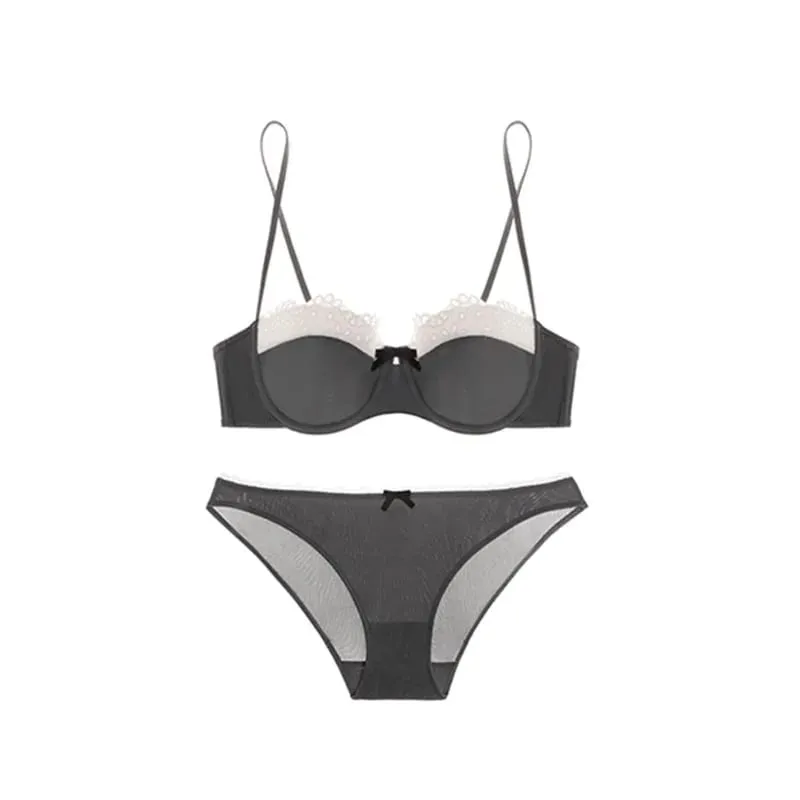 Women's Pure Sensual Lace Lingerie Set Summer Thin Bralette Small Breasts Gather Push Up No Empty Cup Beautiful Bra Cover Set — image 7
